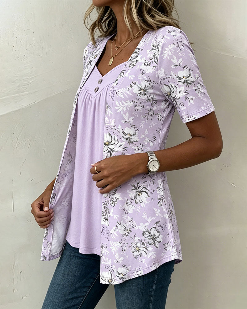 T-Shirt Bloemenprint Nep Tweedelig