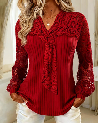 Effen Blouse Met Strikdas En Gestreept Patroon