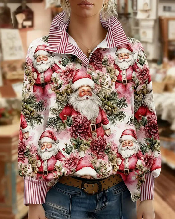 Blouse Omslagkraag Gestreept Ruche Kerststijl