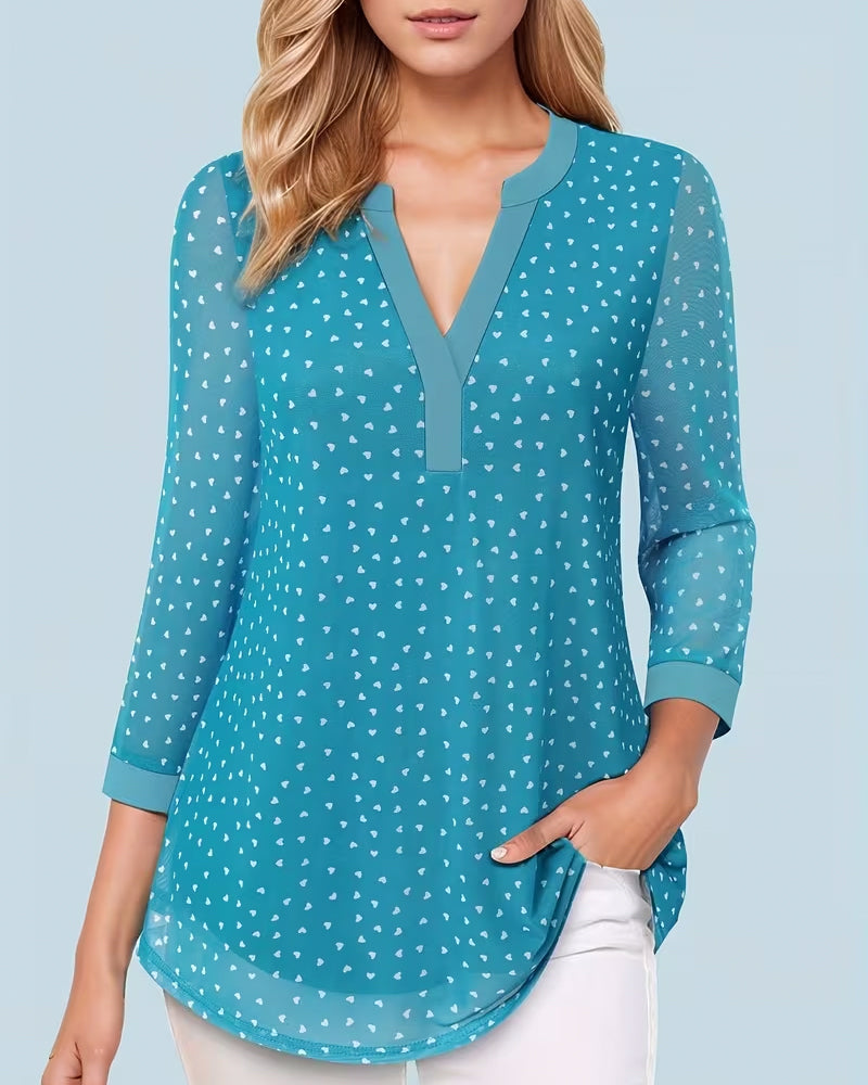 Top V-Hals Gedrukt Chiffon