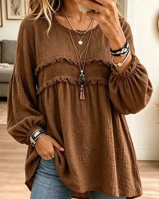 Blouse Effen Gerimpeld Casual