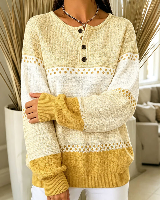 Sweatshirt Kleurblok Wafelbreisel Henley Pullover