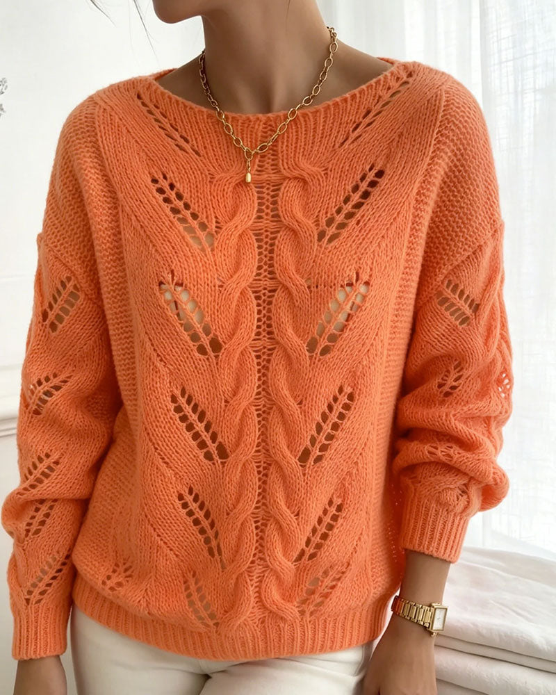 Pullover Ronde Hals Drop Schouder Uitsnede Effen Gebreid