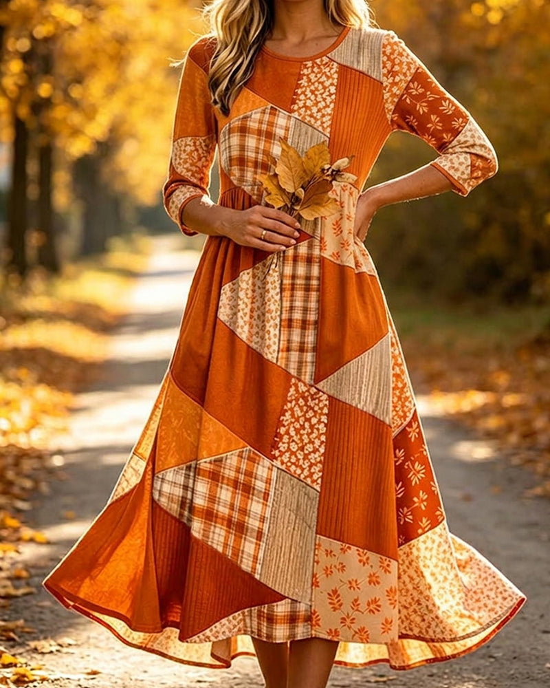 Jurk Patchwork Geruit Bloemig