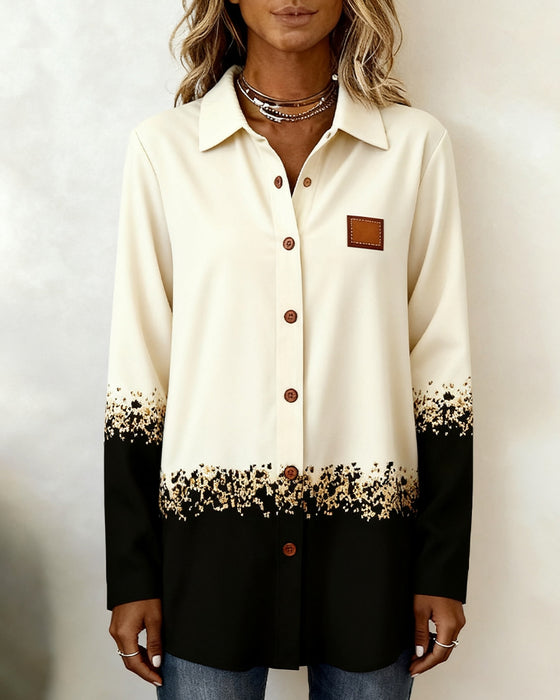 Shirt Met Casual Stijl, Voorknopontwerp En Gedrukt Patroon