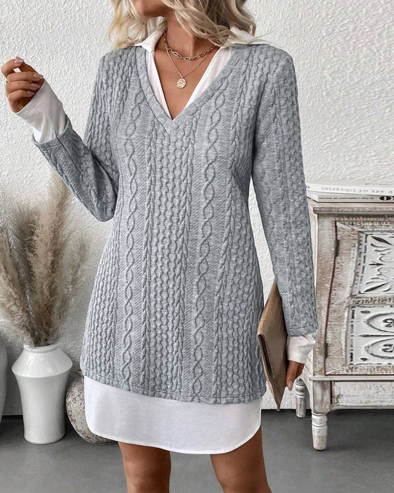 Jurk Overhemdkraag Nep Tweedelig Brei