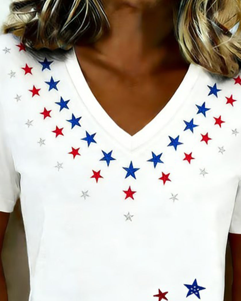 T-Shirt V-Hals Bedrukt Casual