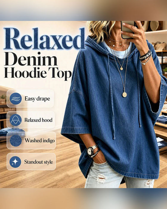 Hoodie Met Capuchon Trekkoord Ellebooglange Mouw Denim