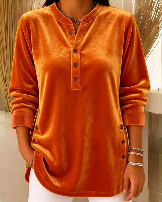 Blouse Casual Lange Mouw Henley