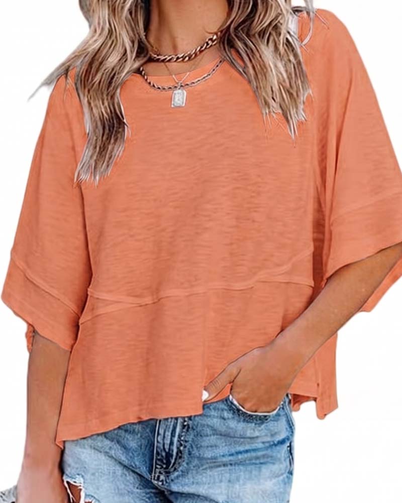 T-Shirt Paneel Effen Kleur Uitlopende Mouw