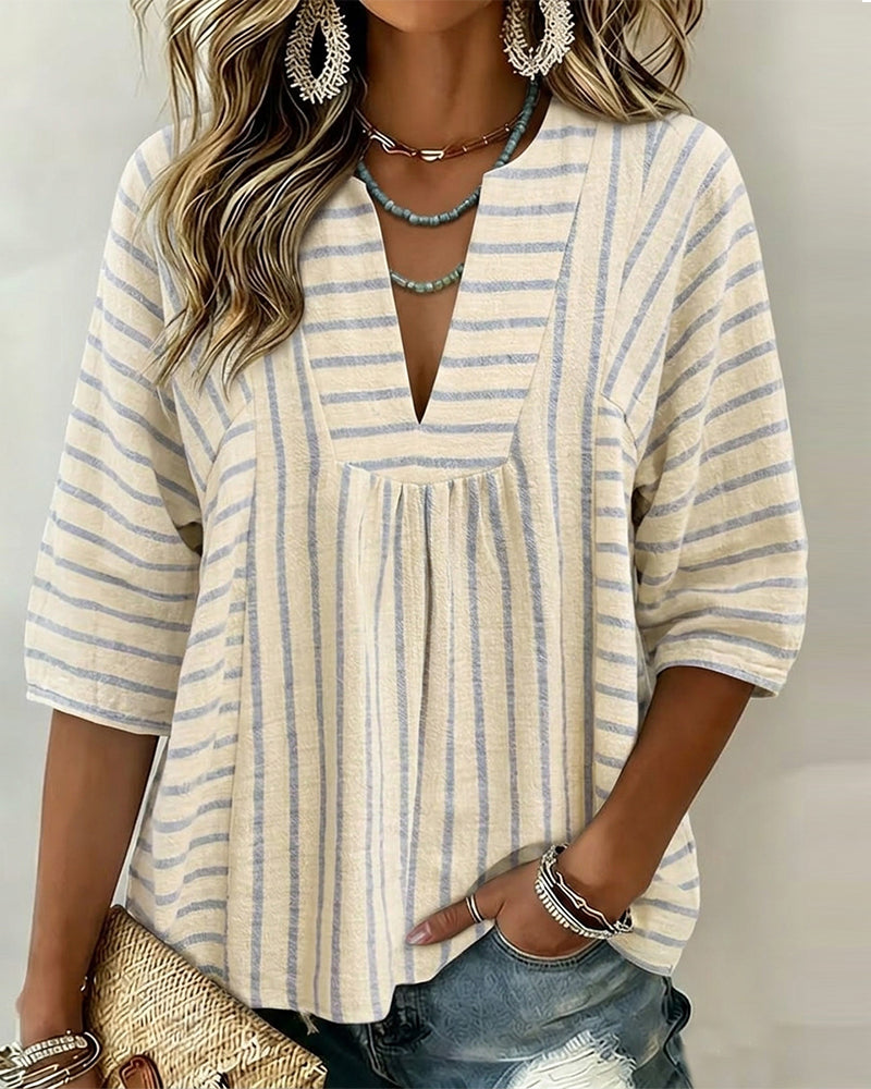 Blouse Streep Textuur Halve Mouw Ontspannen