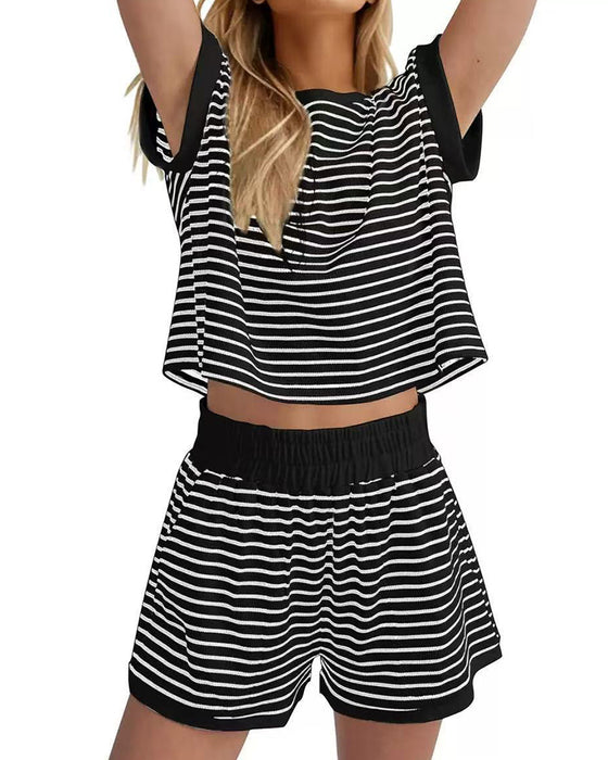 Sets Gestreept Kortmouwen Elastische Taille