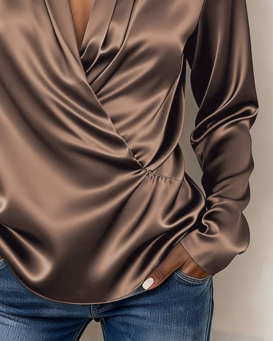 Blouse V-Hals Wrap Gedrapeerd Langmouw