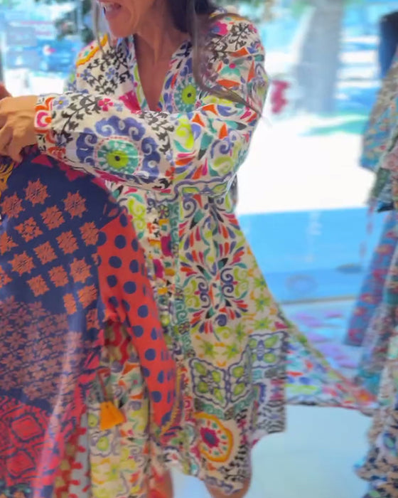 Jurk Lange Mouwen Bohemien Print