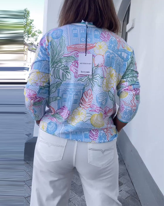 Trui V-Hals Bedrukt Mode