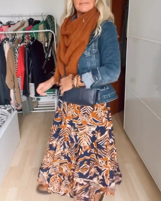 Casual denim jas met reversknoop en lange mouwen