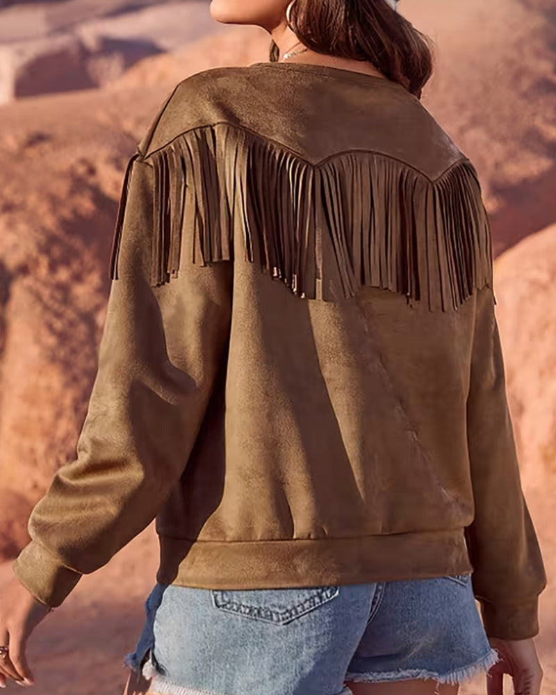 Lange Mouwen Top In Effen Kleur Met Crewneck