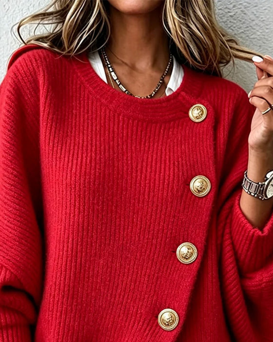 Cardigan Ronde Hals Knoopsluiting Onregelmatig