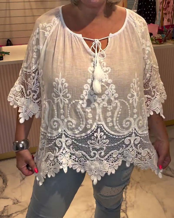 Blouse Vetersluiting Doorzichtig Kant Patchwork