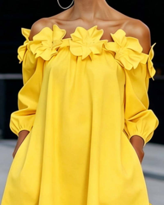 Jurk Off-Shoulder Bloemig Accent
