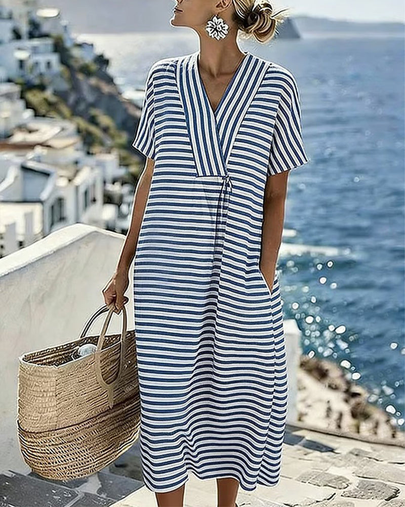 Casual Gestreepte Jurk V-Hals