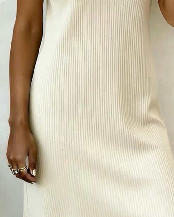 Jurk Stijlvolle Ronde Hals Geknoopt Recht