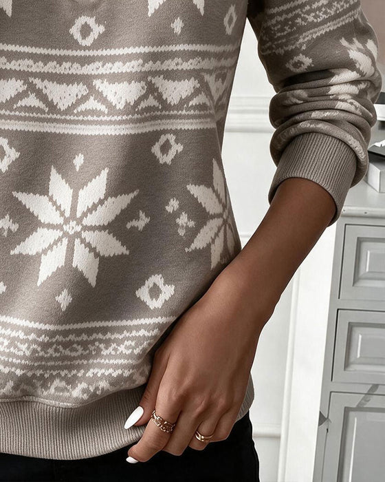 Sweatshirt Print Half Rits Staande Kraag