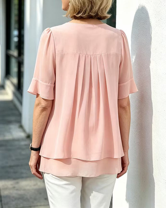 Blouse Rondhals Gerimpeld Ruffle