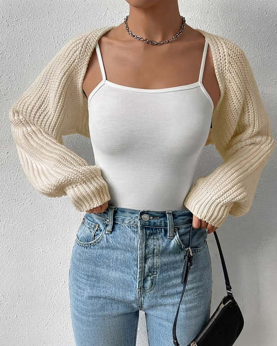 Cardigan Effen Kleur Lange Mouw Kort