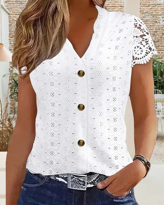 Blouse Effen Uitholling Korte Mouwen