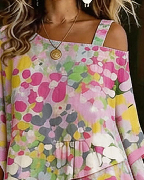 Blouse Abstracte Print Schoudervrij