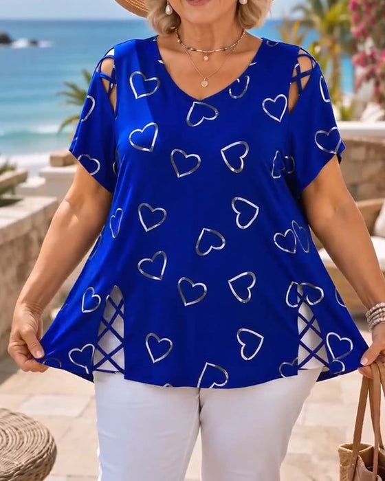 T-Shirt Hartpatroon Geënt Korte Mouw