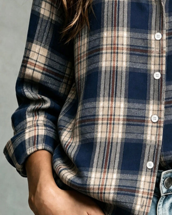 Blouse Kraag Geruit Langmouw