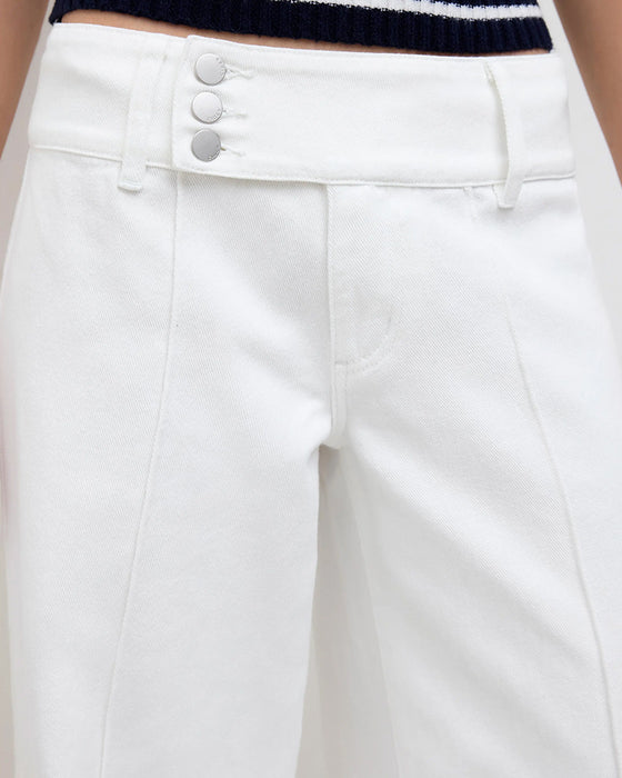 Broek Drie-Knoop Hoge Taille Wijd Been