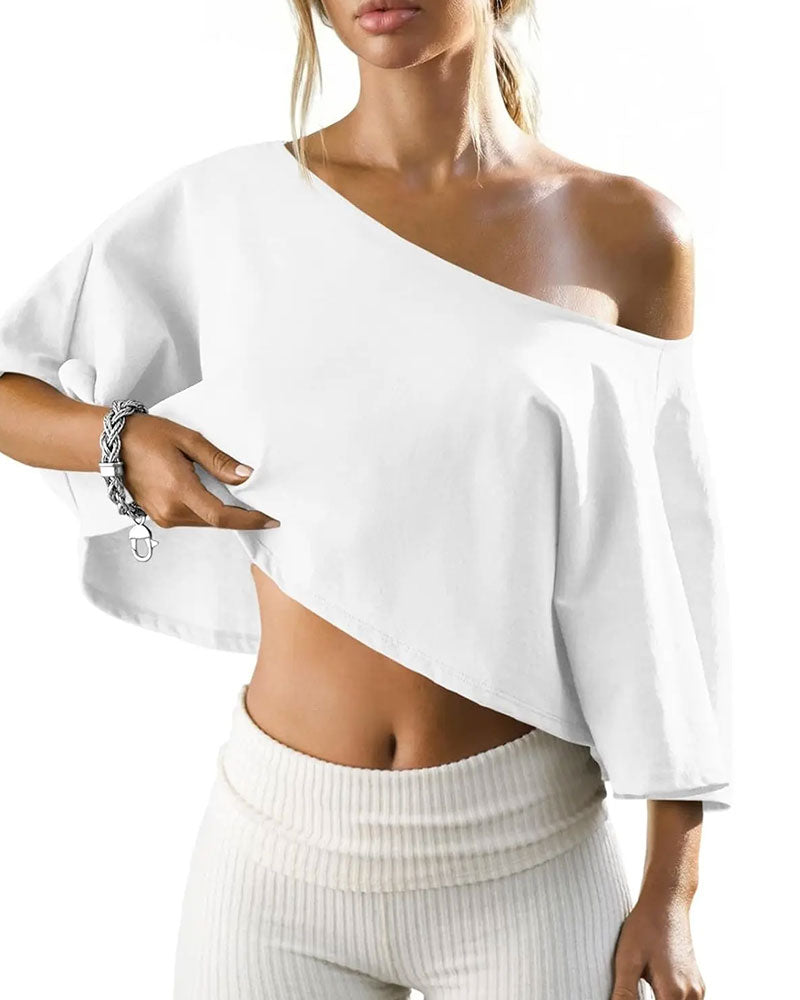 T-Shirt Een-Schouder Cropped Cold Shoulder