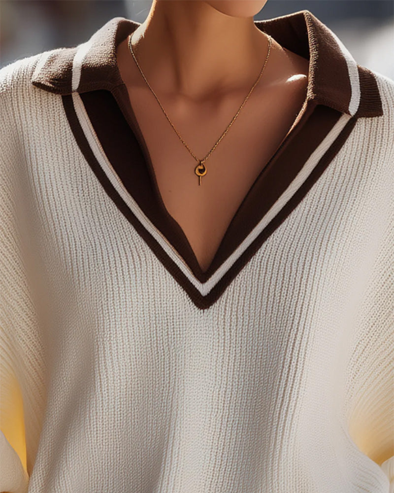 Colour-Block V-Hals Trui