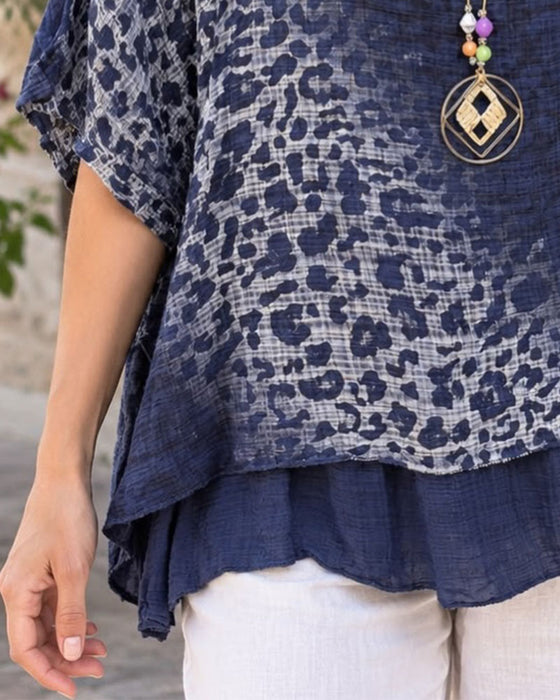 Blouse Gradient Luipaard Print Halve Mouw