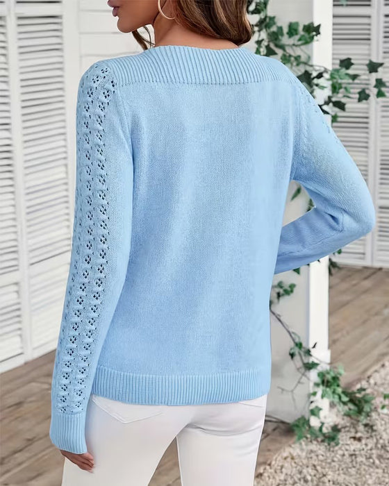 Pullover Bootshals Hol Uit Lange Mouw Gebreid