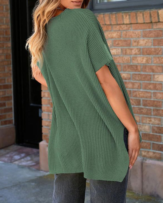 Pullover Effen Ronde Hals Vleermuismouw