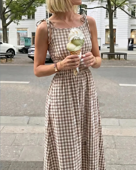 Jurk Veters Ruitje Beugel A-Lijn