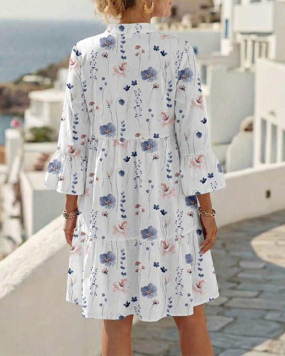 Jurk V-Hals Bloemen Afdruk Midi