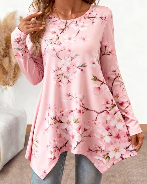 Blouse Rondhals Bloemen Lange Mouw