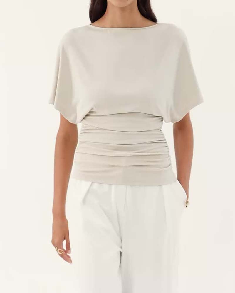 Blouse Casual Effen Geplooid Korte Mouw