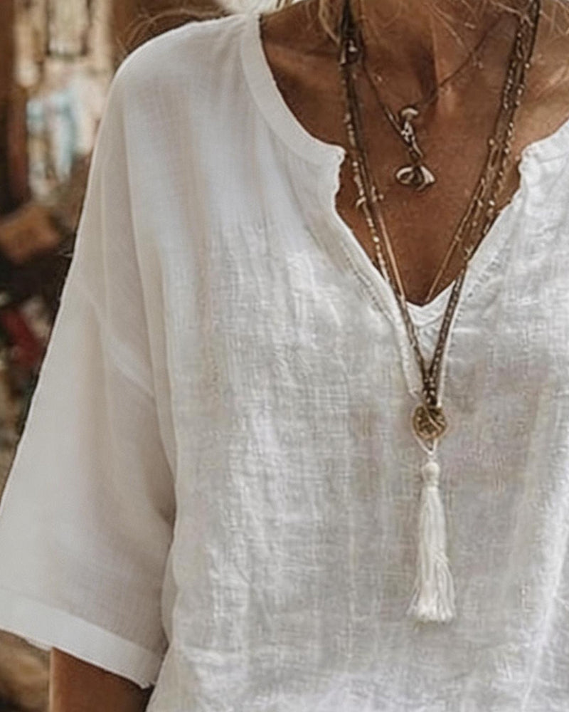 Top V-Hals Half Mouw Effen