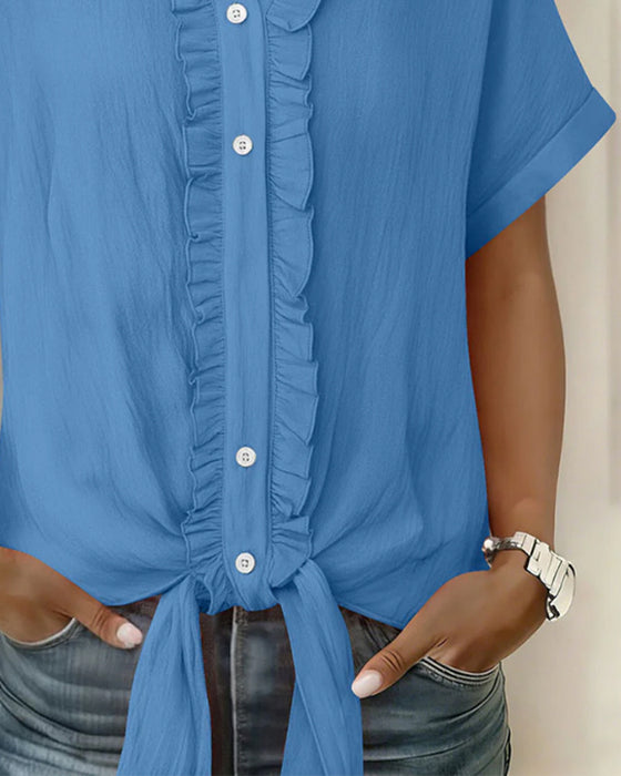 Blouse Ruche Rand Korte Mouw