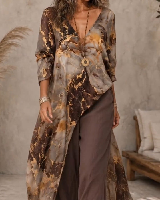 Blouse V-Hals Lange Mouw Onregelmatig