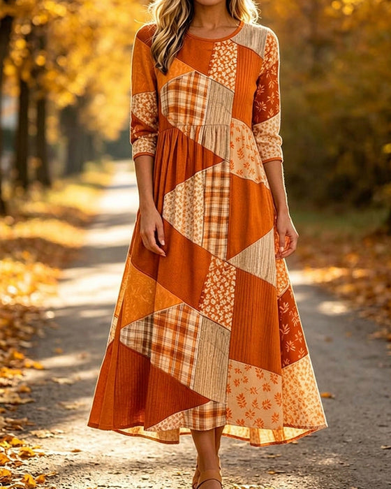 Jurk Patchwork Geruit Bloemig