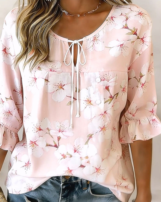 Blouse Kersenbloesemprint Stropdas