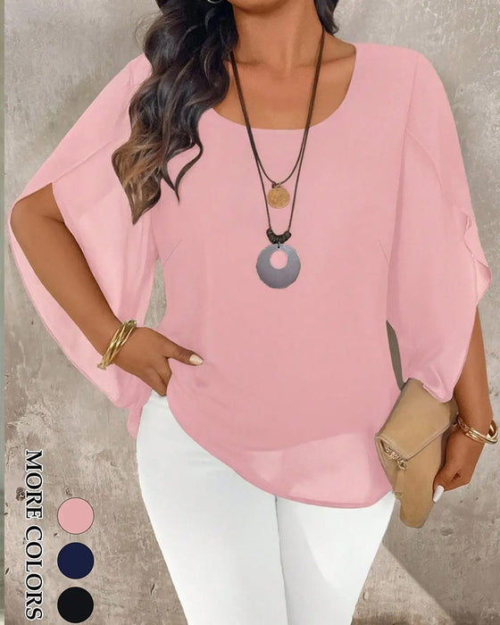 Blouse Rondhals Onregelmatig Effen