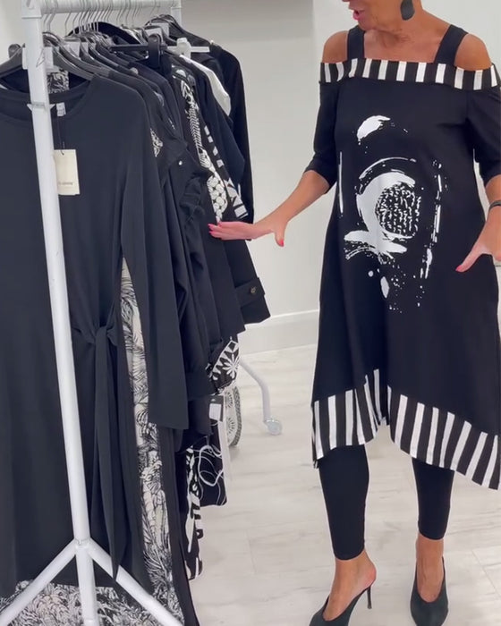 Jurk Off-Shoulder Onregelmatig Loose Print